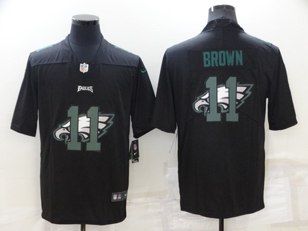 Men’s Philadelphia Eagles #11 A. J. Brown Black Shadow Logo Limited Stitched Jersey