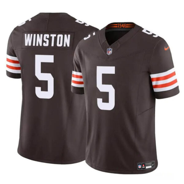 Men’s Cleveland Browns #5 Jameis Winston Brown 2023 F.U.S.E Vapor Limited Football Stitched Jersey