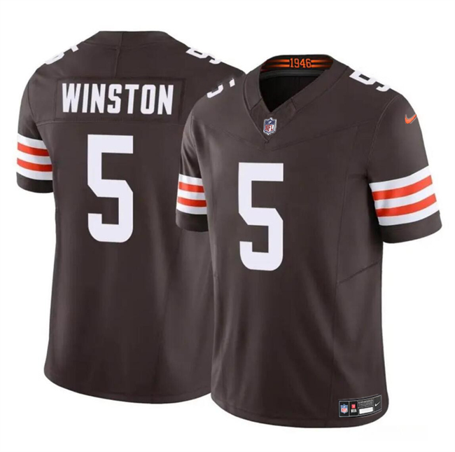 Men’s Cleveland Browns #5 Jameis Winston Brown 2023 F.U.S.E Vapor Limited Football Stitched Jersey