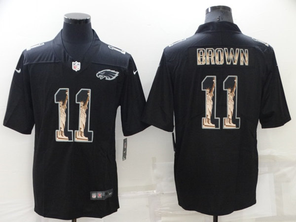Men’s Philadelphia Eagles #11 A. J. Brown Black Statue of Liberty Limited Stitched Jersey