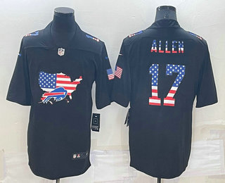 Men’s Buffalo Bills #17 Josh Allen 2022 USA Map Fashion Black Color Rush Stitched Nike Limited Jersey