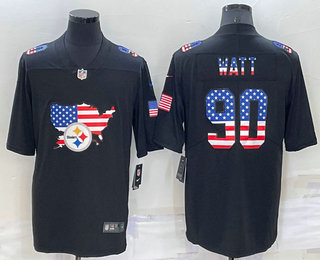 Men’s Pittsburgh Steelers #90 TJ Watt 2022 USA Map Fashion Black Color Rush Stitched Nike Limited Jersey