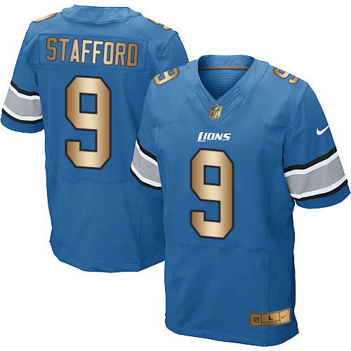Nike Lions #9 Matthew Stafford Blue Team Color Men’s Stitched NFL Elite Gold Jersey