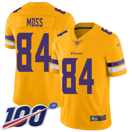 Nike Vikings #84 Randy Moss Gold Men’s Stitched NFL Limited Inverted Legend 100th Season Jersey