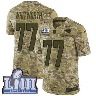 #77 Limited Andrew Whitworth Camo Nike NFL Men’s Jersey Los Angeles Rams 2018 Salute to Service Super Bowl LIII Bound