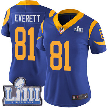#81 Limited Gerald Everett Royal Blue Nike NFL Alternate Women’s Jersey Los Angeles Rams Vapor Untouchable Super Bowl LIII Bound