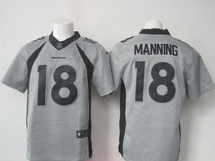 Men’s Denver Broncos #18 Peyton Manning Nike Gray Gridiron 2015 NFL Gray Limited Jersey
