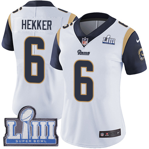 Women’s Los Angeles Rams #6 Johnny Hekker White Nike NFL Road Vapor Untouchable Super Bowl LIII Bound Limited Jersey