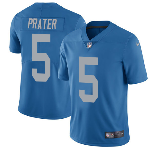 Nike Lions #5 Matt Prater Blue Throwback Men’s Stitched NFL Limited Jersey