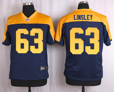 Men’s Green Bay Packers #63 Corey Linsley Navy Blue Gold Alternate NFL Nike Elite Jersey