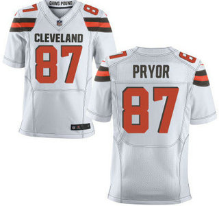 Men’s Cleveland Browns Brown #87 Terrelle Pryor White Road 2015 NFL Nike Elite Jersey