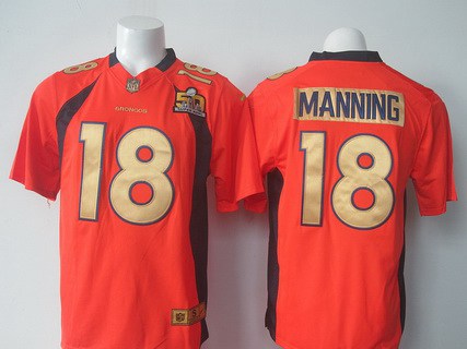 Men’s Denver Broncos #18 Peyton Manning Orange Super Bowl 50th Anniversary 2016 NFL Nike Game Jersey