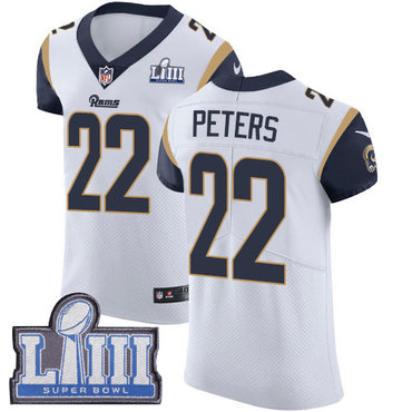 Men’s Los Angeles Rams #22 Marcus Peters White Nike NFL Road Vapor Untouchable Super Bowl LIII Bound Elite Jersey