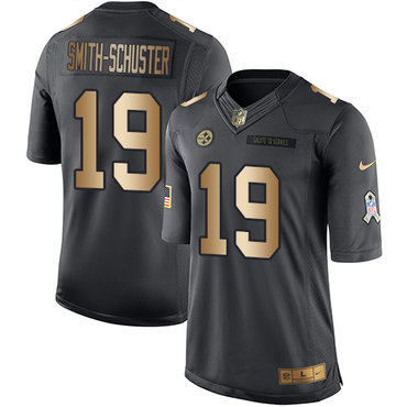 Nike Pittsburgh Steelers #19 JuJu Smith-Schuster Black Men’s Stitched NFL Limited Gold Salute To Service Jersey