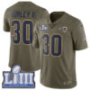 #30 Limited Todd Gurley Olive Nike NFL Youth Jersey Los Angeles Rams 2017 Salute to Service Super Bowl LIII Bound
