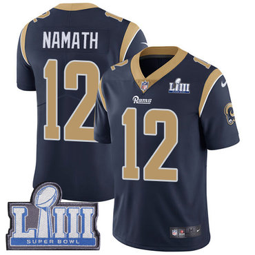 Men’s Los Angeles Rams #12 Joe Namath Navy Blue Nike NFL Home Vapor Untouchable Super Bowl LIII Bound Limited Jersey