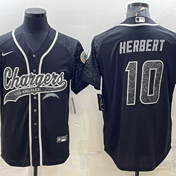 Men’s Los Angeles Chargers #10 Justin Herbert Black Reflective Limited Stitched Football Jersey