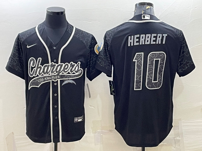 Men’s Los Angeles Chargers #10 Justin Herbert Black Reflective Limited Stitched Football Jersey