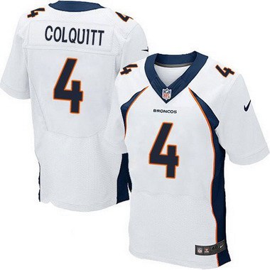 Men’s Denver Broncos #4 Britton Colquitt White Road NFL Nike Elite Jersey
