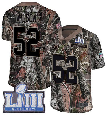 #52 Limited Ramik Wilson Camo Nike NFL Men’s Jersey Los Angeles Rams Rush Realtree Super Bowl LIII Bound