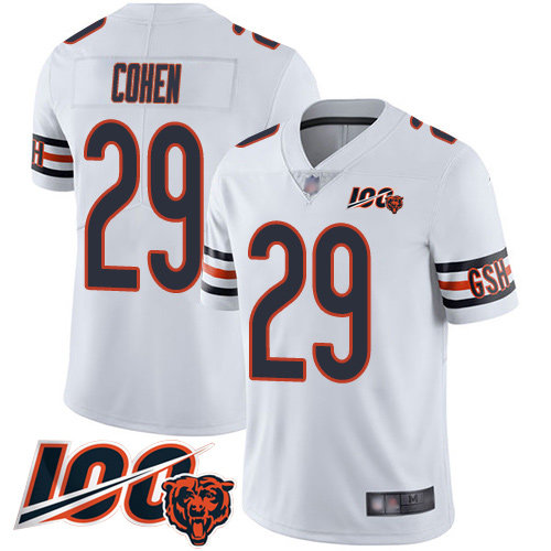 Bears #29 Tarik Cohen White Men’s Stitched Football 100th Season Vapor Limited Jersey