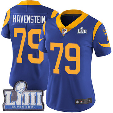 #79 Limited Rob Havenstein Royal Blue Nike NFL Alternate Women’s Jersey Los Angeles Rams Vapor Untouchable Super Bowl LIII Bound