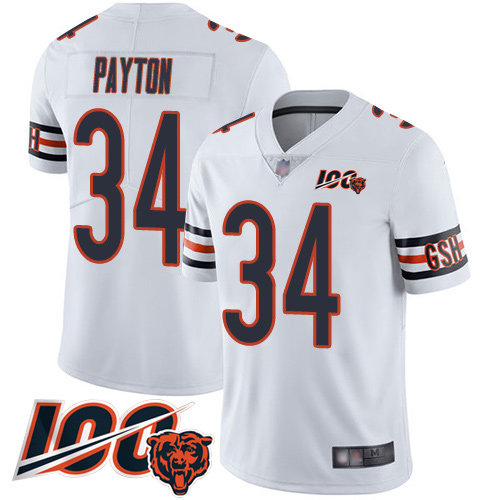 Bears #34 Walter Payton White Men’s Stitched Football 100th Season Vapor Limited Jersey