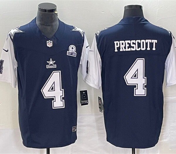 Men’s Dallas Cowboys #4 Dak Prescott Navy 2023 F.U.S.E. With 1960 Patch Vapor Limited Stitched Football Jersey
