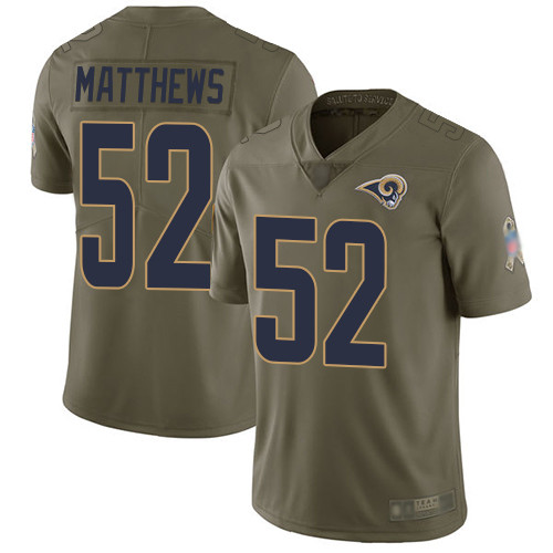 Men’s Los Angeles Rams #52 Clay Matthews Olive Men’s Stitched Football Limited 2017 Salute To Service Jersey