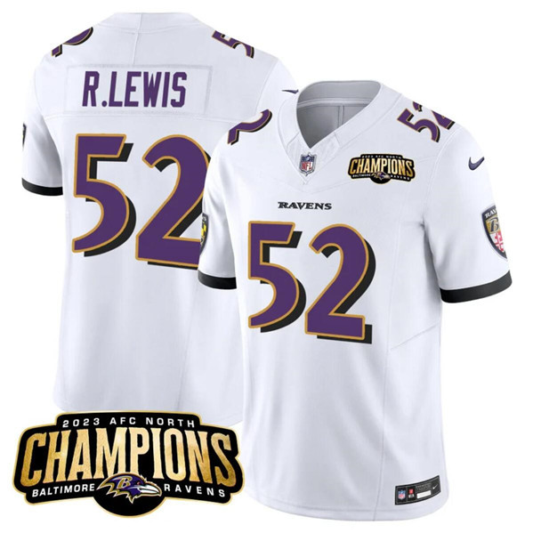 Men’s Baltimore Ravens #52 Ray Lewis White 2023 F.U.S.E. AFC North Champions Vapor Limited Football Stitched Jersey