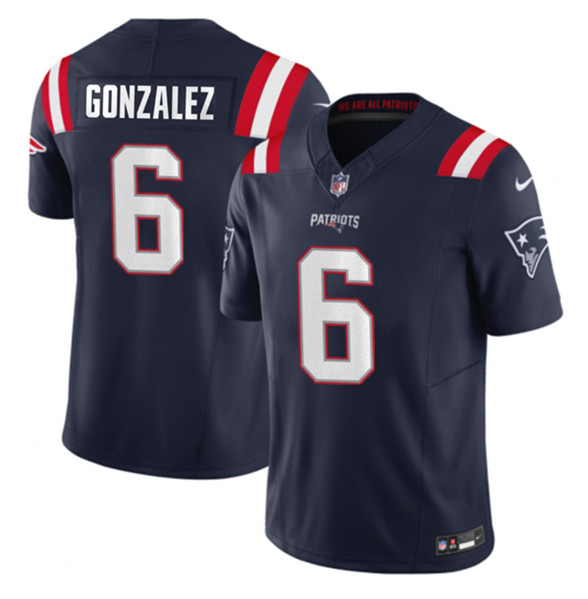 Men’s New England Patriots #6 Christian Gonzalez Navy 2023 F.U.S.E. Vapor Limited Football Stitched Jersey