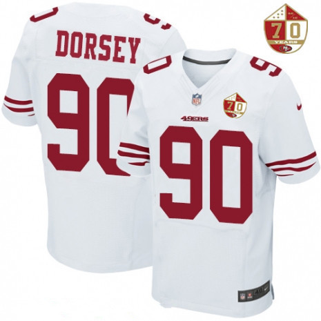 Men’s San Francisco 49ers #90 Glenn Dorsey White 70th Anniversary Patch Stitched NFL Nike Elite Jersey