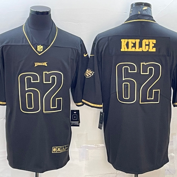 Men’s Philadelphia Eagles #62 Jason Kelce Black Golden Edition Stitched NFL Nike Limited Jersey