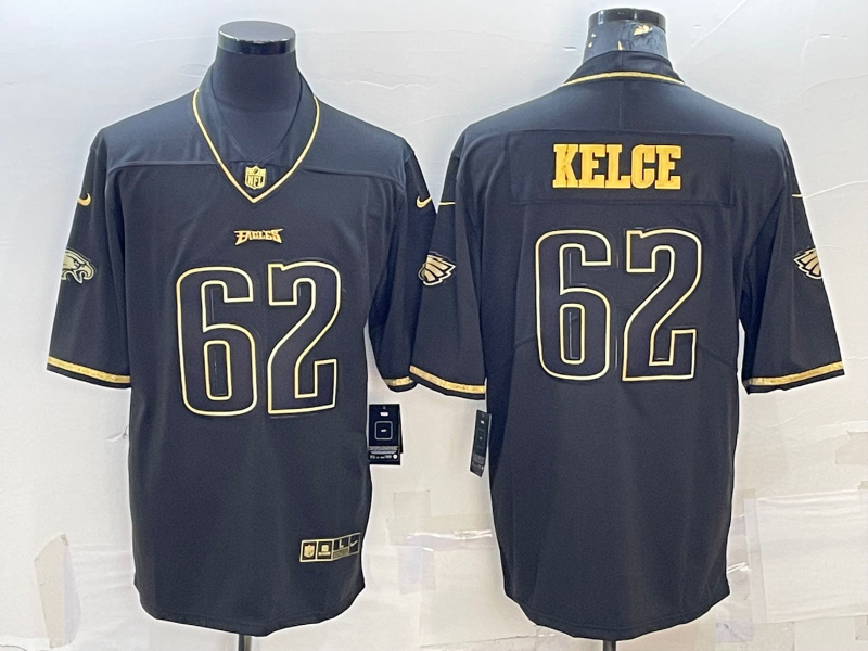 Men’s Philadelphia Eagles #62 Jason Kelce Black Golden Edition Stitched NFL Nike Limited Jersey