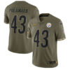Men’s Pittsburgh Steelers #43 Troy Polamalu 2022 Olive Salute To Service Limited Stitched Jersey