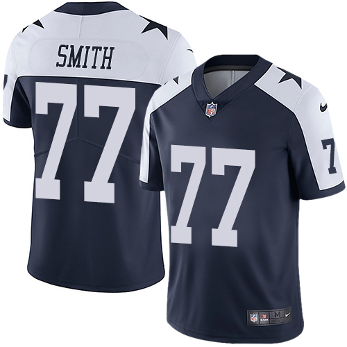 Nike Dallas Cowboys #77 Tyron Smith Navy Blue Thanksgiving Men’s Stitched NFL Vapor Untouchable Limited Throwback Jersey