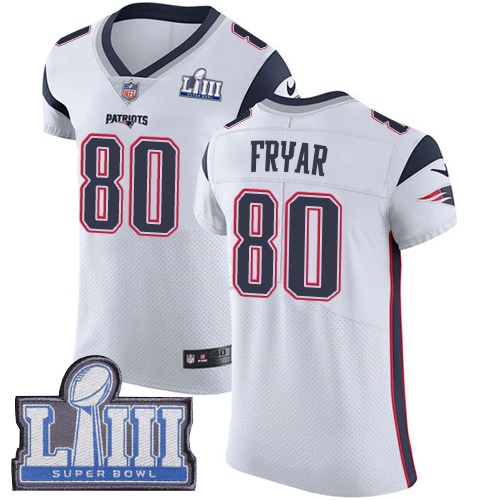 #80 Elite Irving Fryar White Nike NFL Road Men’s Jersey New England Patriots Vapor Untouchable Super Bowl LIII Bound