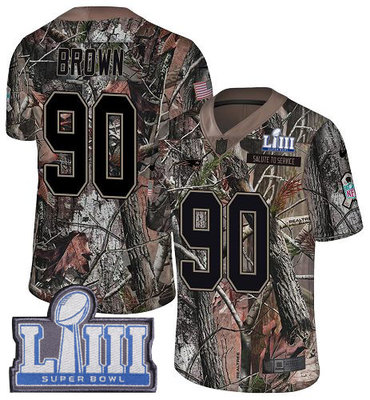 #90 Limited Malcom Brown Camo Nike NFL Men’s Jersey New England Patriots Rush Realtree Super Bowl LIII Bound