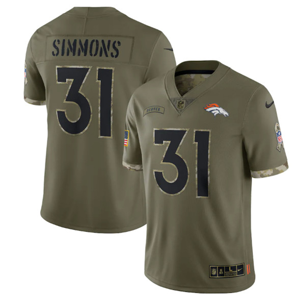 Men’s Denver Broncos #31 Justin Simmons 2022 Olive Salute To Service Limited Stitched Jersey