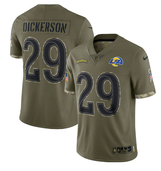Men’s Los Angeles Rams #29 Eric Dickerson 2022 Olive Salute To Service Limited Stitched Jersey