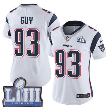 #93 Limited Lawrence Guy White Nike NFL Road Women’s Jersey New England Patriots Vapor Untouchable Super Bowl LIII Bound