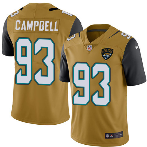 Nike Jacksonville Jaguars #93 Calais Campbell Gold Men’s Stitched NFL Limited Rush Jersey