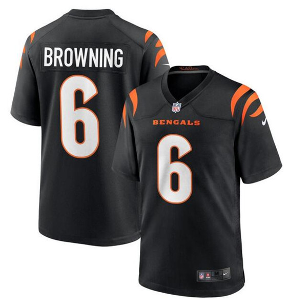 Men’s Cincinnati Bengals #6 Jake Browning Black Stitched Game Jersey