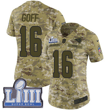 Women’s Los Angeles Rams #16 Jared Goff Camo Nike NFL 2018 Salute to Service Super Bowl LIII Bound Limited Jersey