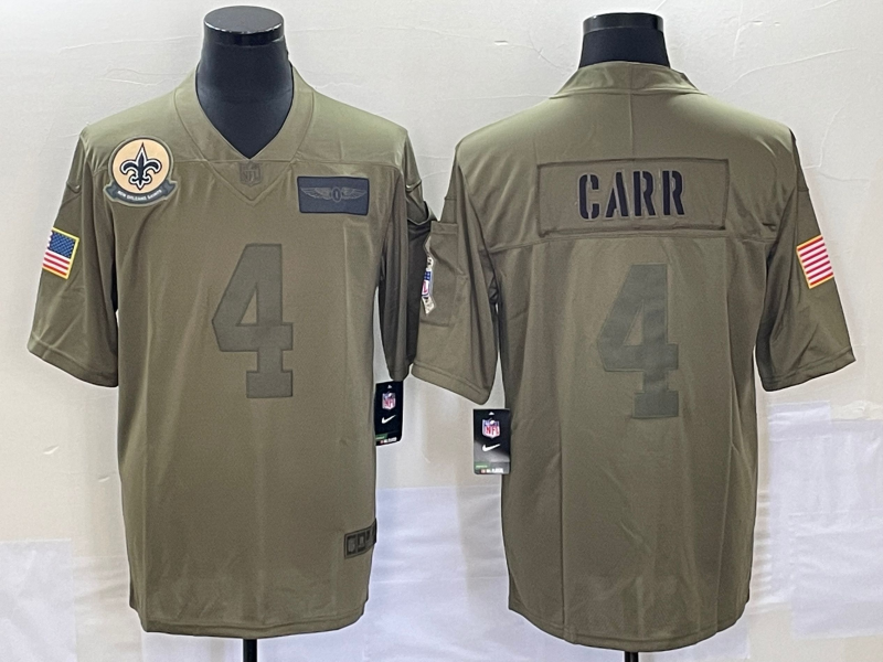 Men’s New Orleans Saints #4 Derek Carr NEW Olive 2019 Salute To Service Stitched NFL Nike Limited Jersey