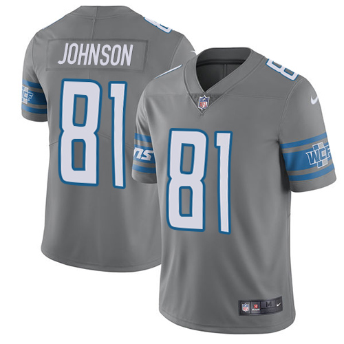 Nike Lions #81 Calvin Johnson Gray Men’s Stitched NFL Limited Rush Jersey