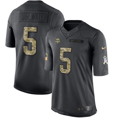 Men’s Minnesota Vikings #5 Teddy Bridgewater Black Anthracite 2016 Salute To Service Stitched NFL Nike Limited Jersey