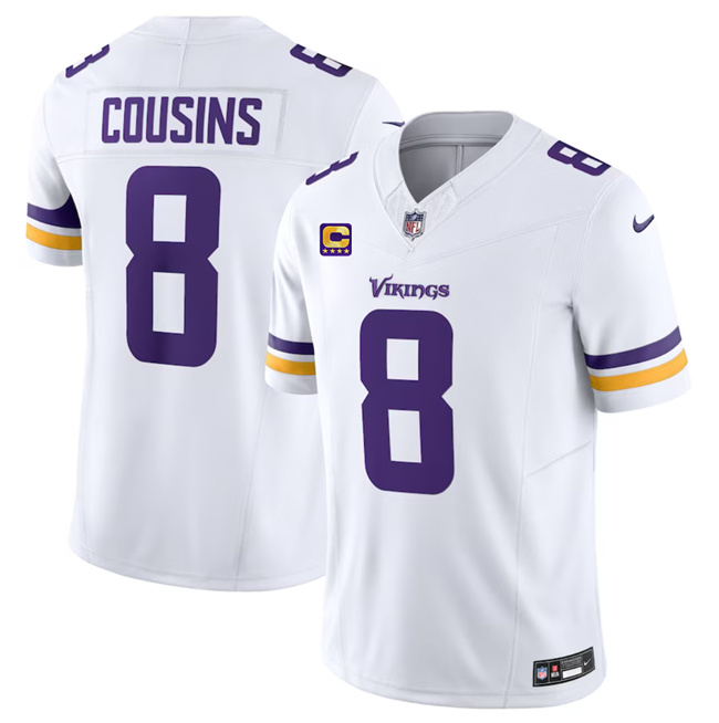 Men’s Minnesota Vikings #8 Kirk Cousins White 2023 F.U.S.E. With 4-Star C Patch Vapor Untouchable Limited Football Stitched Jersey