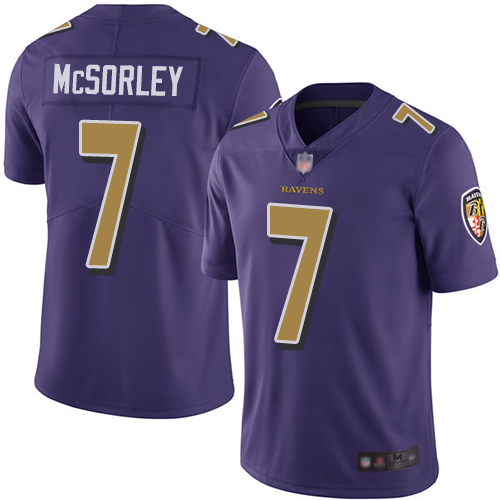 Ravens #7 Trace McSorley Purple Men’s Stitched Football Limited Rush Jersey
