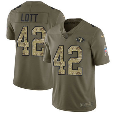 Nike 49ers #42 Ronnie Lott Olive Camo Men’s Stitched NFL Limited 2017 Salute To Service Jersey